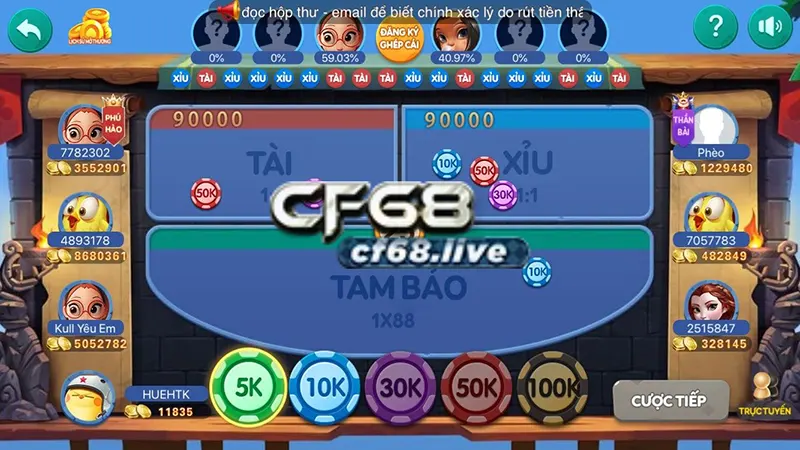 3 lựa chọn cược trong game Tài xỉu CF68