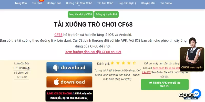 Tải cf68 apk chỉ với 3 bước siêu nhanh