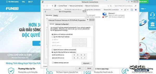 Đổi DNS là cách vào Fun88 khi link nhà cái bị chặn