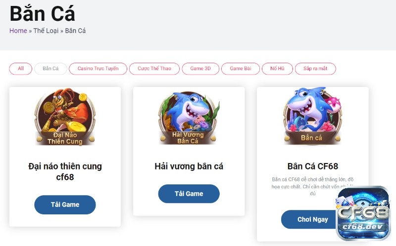 Cùng CF68.DEV điểm danh tat ca game ban ca tại nhà cái CF68