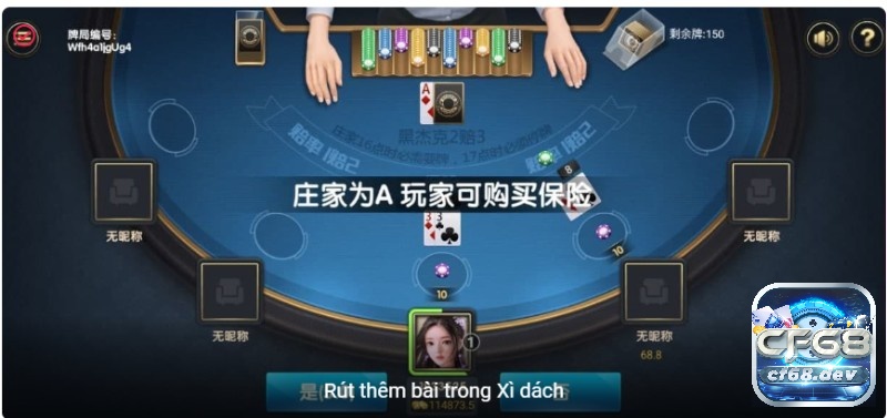 Giao diện trong Game bài Blackjack ở CF68