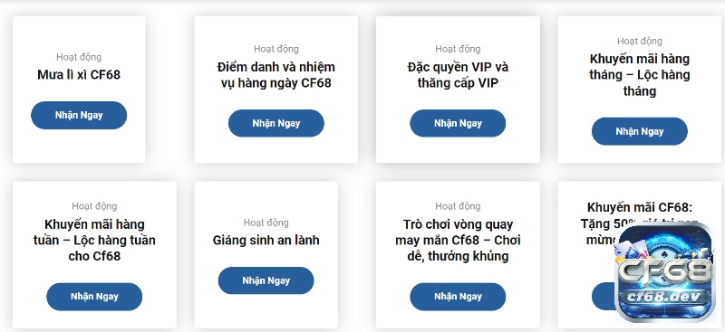 Đa dạng khuyến mãi tại nha cai bet CF68