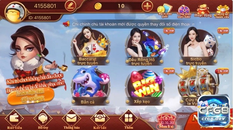 Sảnh Live Casino tại CF68 được nhiều bet thủ ưa chuộng